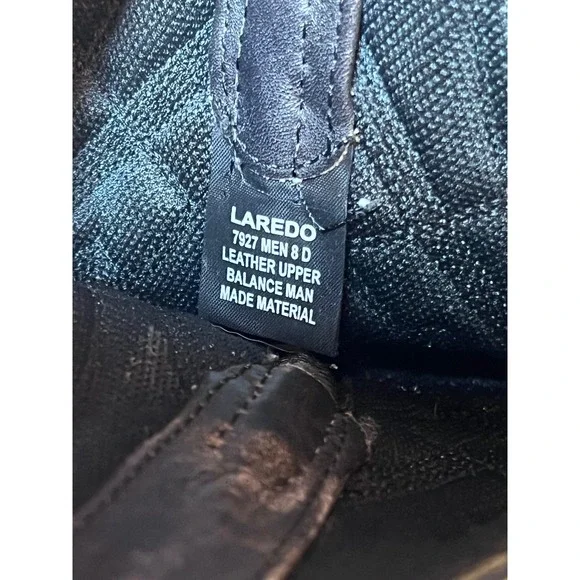 Laredo Axel Men 8D Black Distressed Leather Square Toe Cowboy Boots 7927 Western - Picture 11 of 11